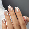 30 Pcs Cats Eyes Soft Gel Press on Nails White French Tip Fake Nails Short Almond Shaped False Nails Glitter Designs Full Cover Acrylic Nails with Glue Thickened Stick on Nails for Women Nail Art