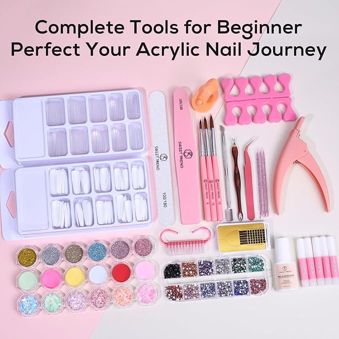 Acrylic Nail Kit for Beginners: Professional Acrylic Powder Set with Everything for Starter - U V Light Nail Drill and Liquid - Full Tools Decoration Tech Gifts for Home Salon Women