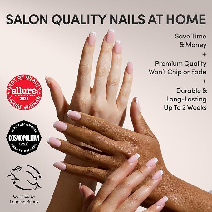 Glamnetic Press On Nails - Classy French | Medium Square Fake Nails, Trendy Micro French Tip, Salon Quality | 15 Sizes - 30 Nail Kit