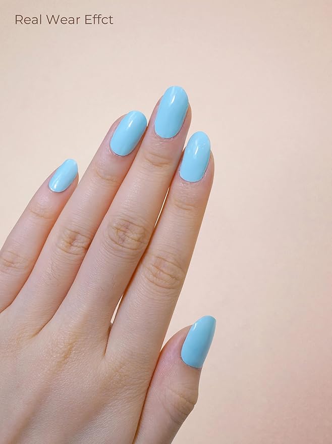 Pre Cured Gel Nail Strips - 44PCS Salon Quality Gel Nail Stickers - Long Lasting Polish Wraps for Women no UV Light Needed Easy Apply & Remove (ICY Blue)