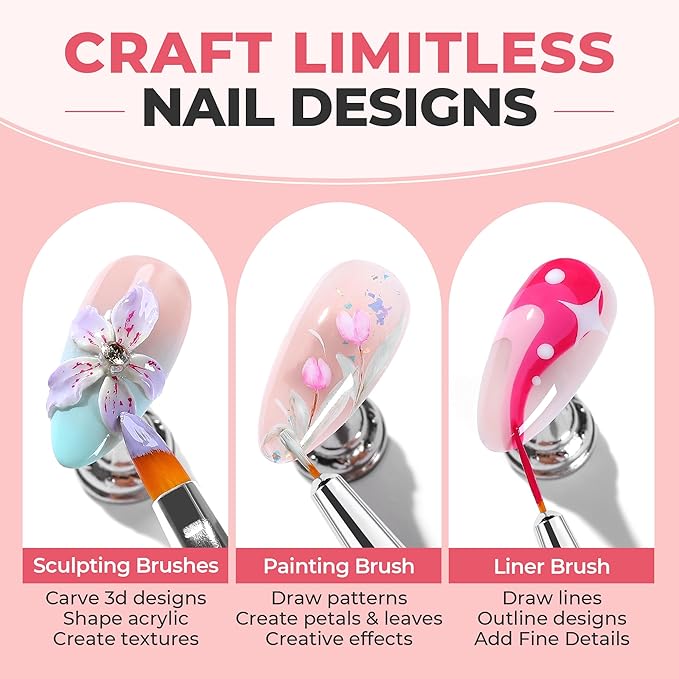 UNA GELLA Nail Art Brushes Set 6PCS White Color Nail Design Painting Brush Set Nail Dotting Tools Double-headed Nail Art Builder Gel Polish Christmas Liner Brushes for DIY Nail Drawing Supplies