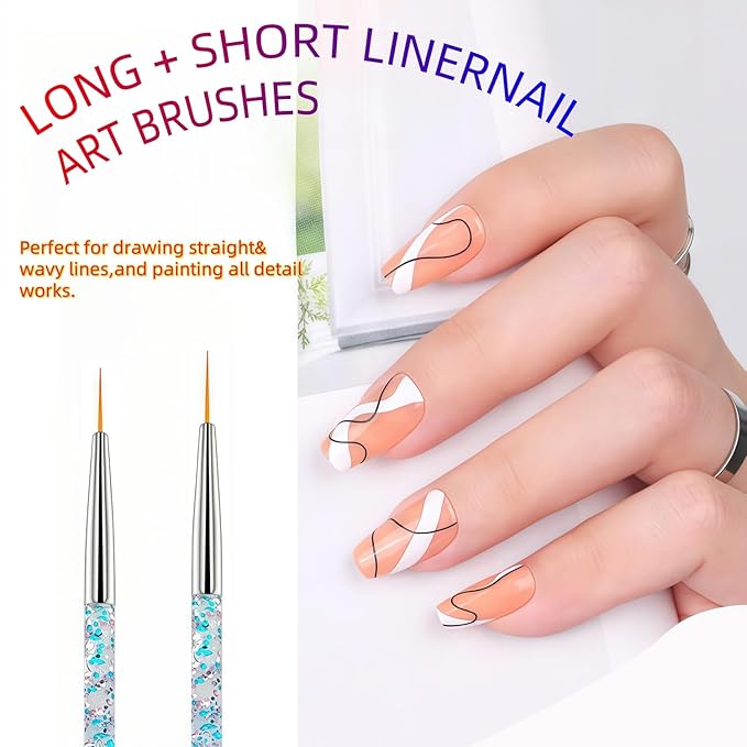 Nail Art Tool Set - 5 Dotting Tools & 5 Nail Liner Brushes for Salon, Professionals & Beginners