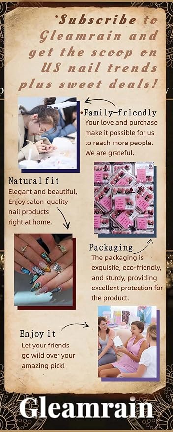 Medium Press on Nails Square Professional Handmade Press-on Nails with Flower and Gold Design for Women 10pcs M Size Pattern 1104