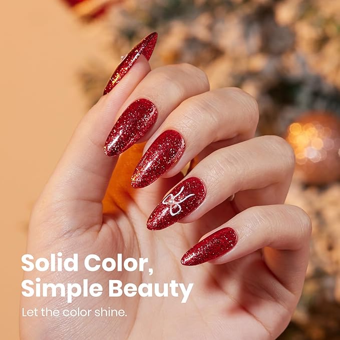 Beetles Red Glitter Gel Nail Polish - Wine Red Shimmer Gel Polish 1Pcs 0.5Oz 15ml Soak Off UV LED Long Lasting Glossy Manicure for Valentine Nail Art and DIY