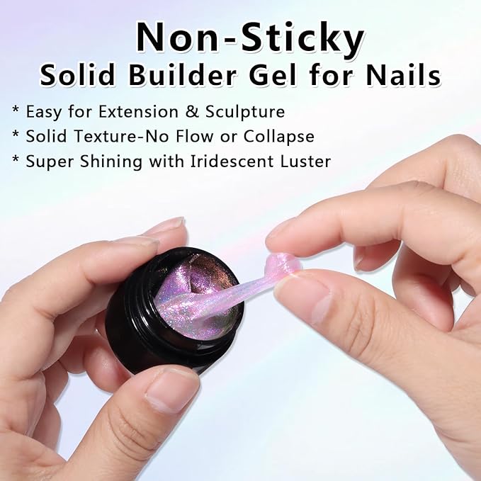 Solid Builder Gel for Nails, 6 Colors Clear and Aurora Mermaid 3D Sculpting Gel Non-Sticky Molding Hard Gels Extension Glue with Silicone Carving Pen Manicure DIY Salon Home