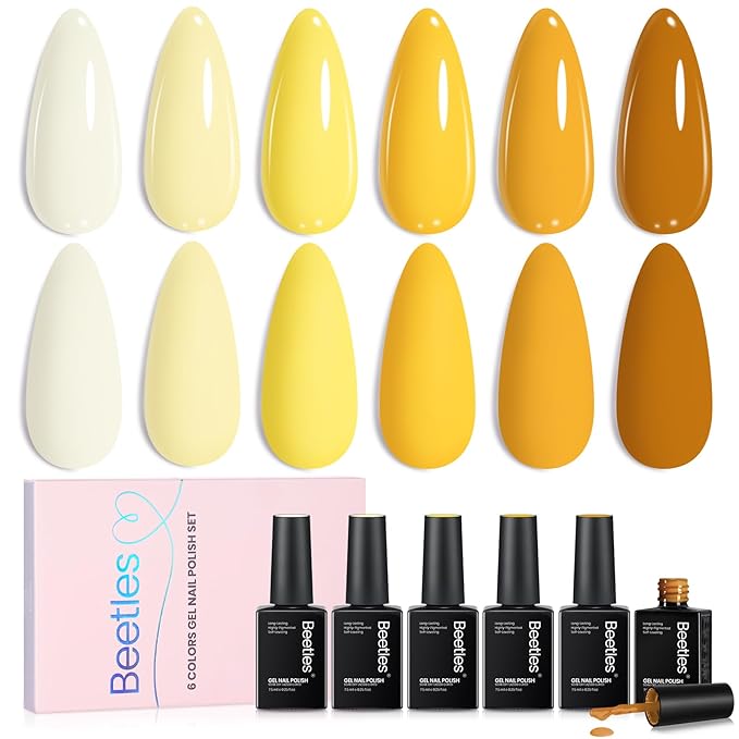 Beetles Yellow Gel Polish Set - Lemon Whisper Collecion, Butter Pastel Light Yellow Gel Polish Set Spring Colors UV LED Soak Off Nail for Autumn Manicure