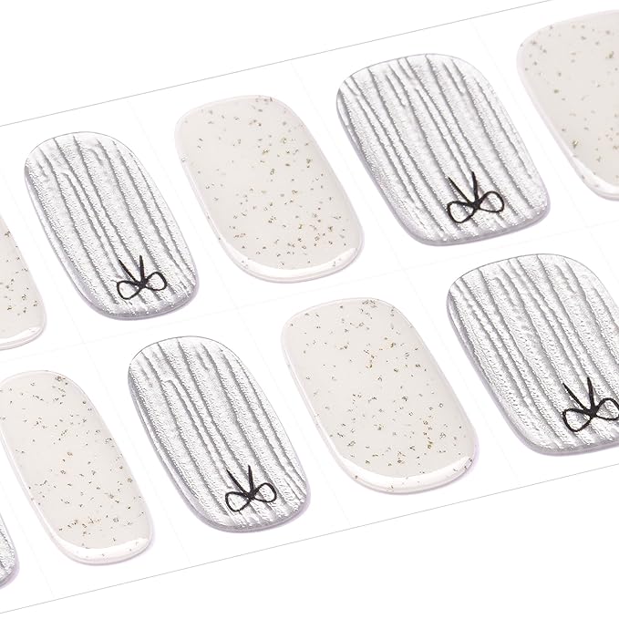 DANNI & TONI Semi Cured Gel Nail Strips Bowknot Silver Mirror Gel Nail Wraps UV Nails 28 Stickers Gift for Women | Silver Embrace