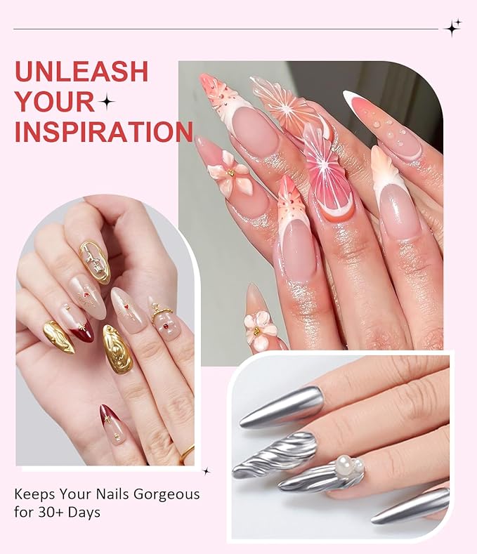 Solid Builder Gel for Nails BISHENGYF: Clear Non-Sticky Sculpting Gel 15g 3D Nail Art with Pearl White Gold Silver Aurora Metallic Chrome Nail Powder for Home DIY Manicure