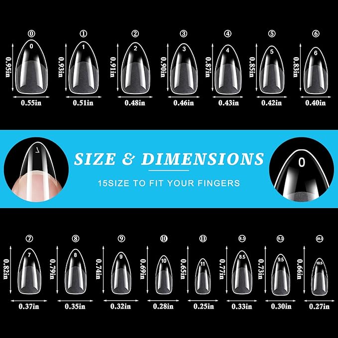 LoveOurHome 420pc Almond Fake Nails Medium Gel Nail Tips Medium Press on Nails Clear Almond Nail Tips Full Cover False Artificial Fake Fingernail for Gel Extension Acrylic Nails Press on