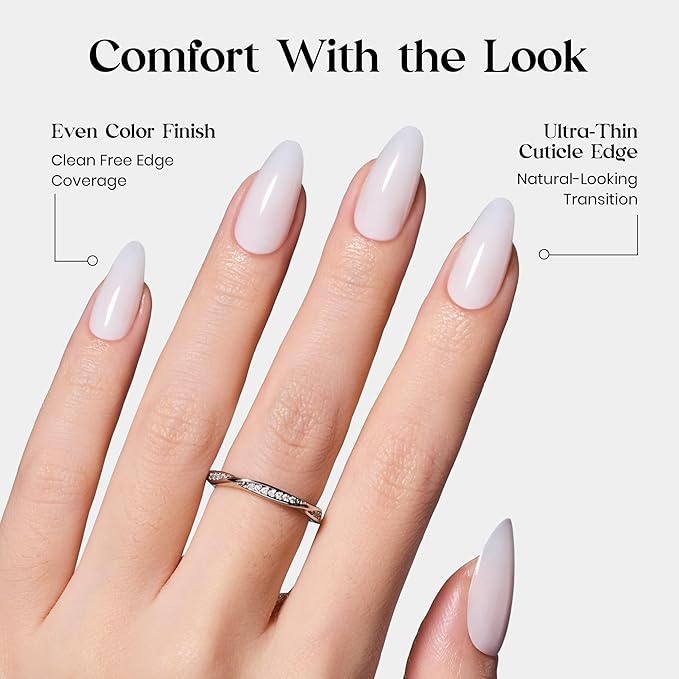 Beetles Natural Milky White Press On, Medium Almond Press On Nails, Soft Nail Gel Nail Kit with Fast-Dry Nail Glue & Adhesive Tabs, 32pcs 16 Sizes, Girls Stick On Nails for Women