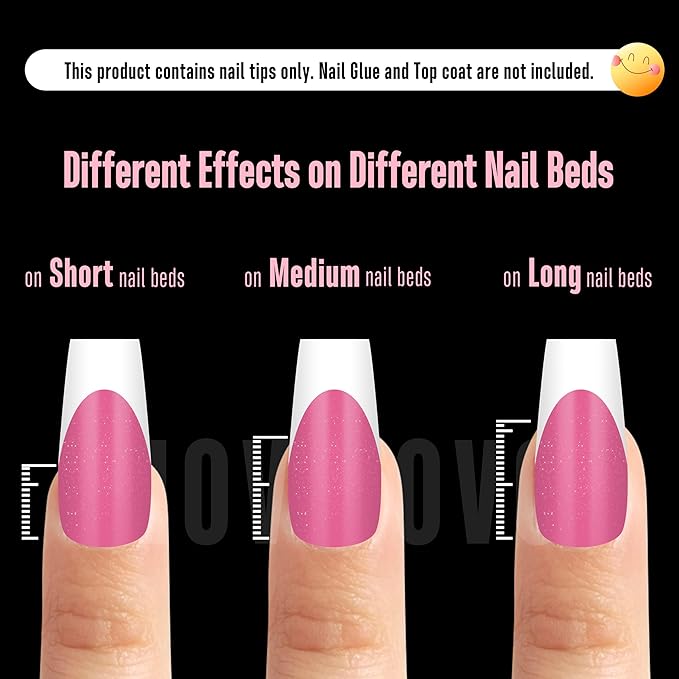 NOVO OVO White French Tip Coffin Nail Tips Press on, ROSE PINK, Extra Thick Medium Soft Gel Fake Nail Acrylic Extension, Need Builder Gel Top Coat, No Glue Included, for Salon DIY 15 Sizes x 240 pcs