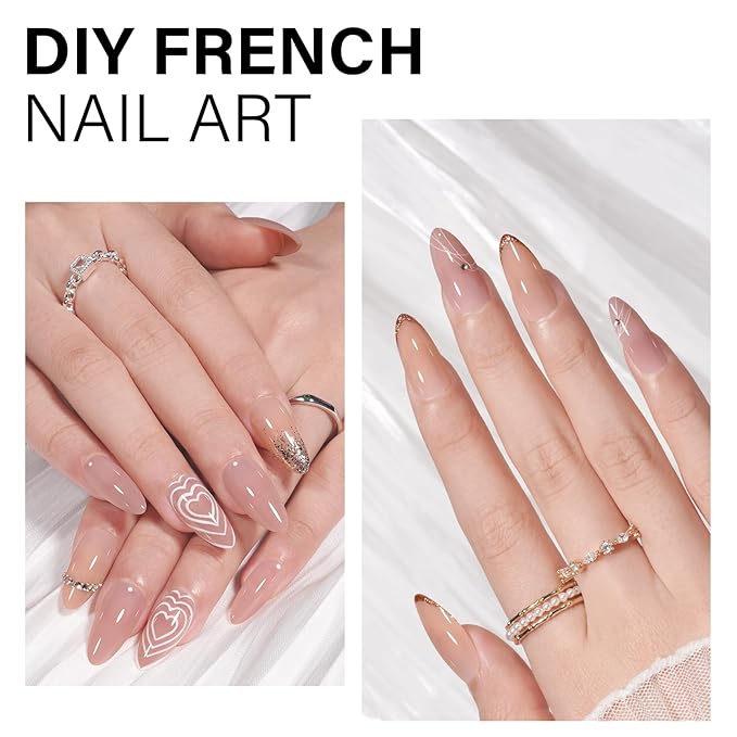 AILLSA Press on Nails Almond 140 PCS Fake Nails 4 in 1 Medium Glossy Nude Nails Press Ons, Long Lasting Pre-Shaped Gel Nails Natural False Nail for Nail Art DIY Women