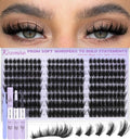 Kiromiro Lash Clusters Kit Cluster Eyelash Extensions 12-20mm Volume Individual Lash Clusters with Spikes 216pcs DIY Lash Extensions Kit Fluffy Manga Cluster Lashes Kit