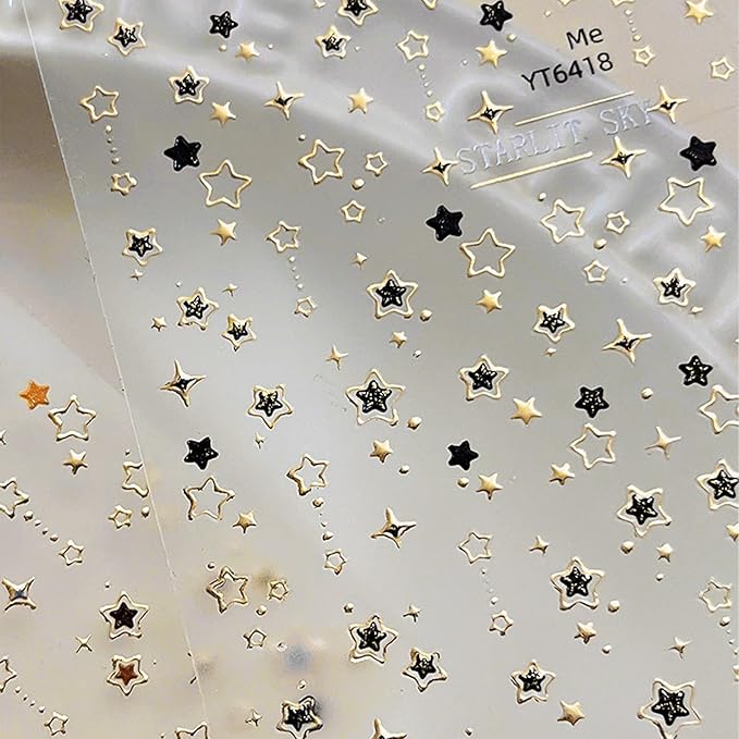 Star Nail Stickers for Nail Art 3D Glitter Cute Colorful Star Luxury Rhinestones Nail Design Stickers Starlight Nail Decals Nails Supply Manicure Sliders for Nails Decoration 4 Sheets