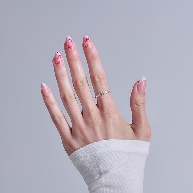 KISS CORE, Press On Nails, Nail glue included, 'Signature', Pink, Medium Size, Almond Shape, Includes 32 Nails, 2g Glue, 1 Manicure Stick, 1 Mini File