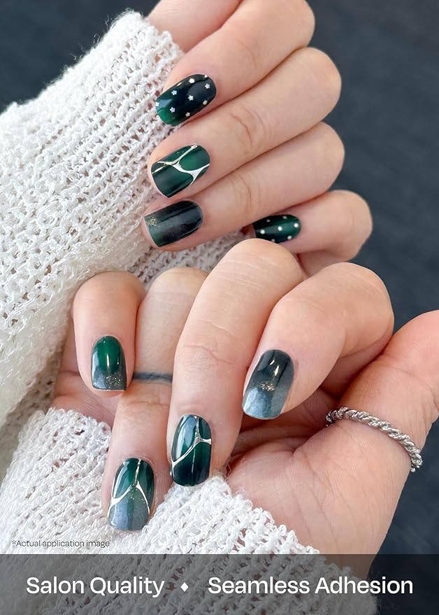 ohora Semi Cured Gel Nail Strips (N Neon Blink) - Works with Any Lamps, Salon-Quality, Long Lasting, Easy to Apply & Remove - Includes 2 Prep Pads, Nail File & Wooden Stick