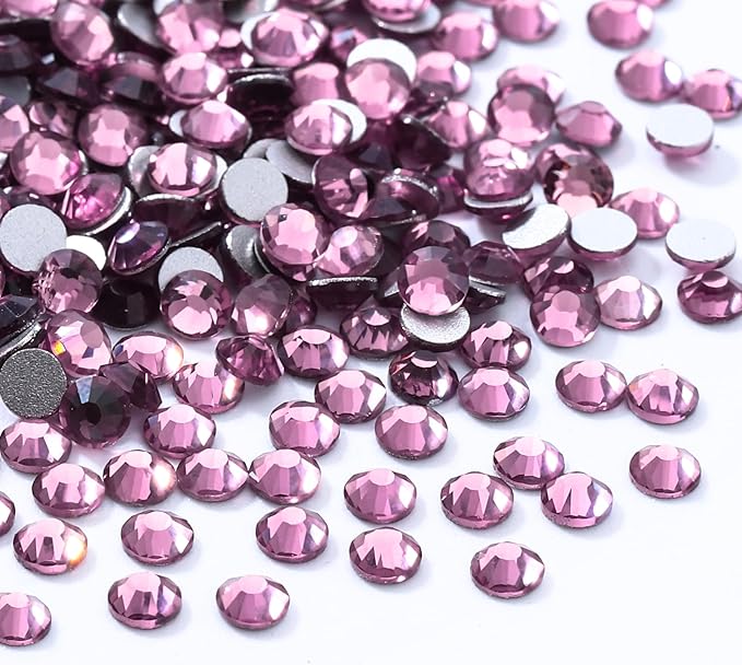 Light Amethyst Flatback Rhinestones, Glass Rhinestones for Nail Art and Craft, Glue Fix, Loose Crystal Gemstones(Lt.Amethyst, SS4, 1440pcs, 1.5-1.7mm)