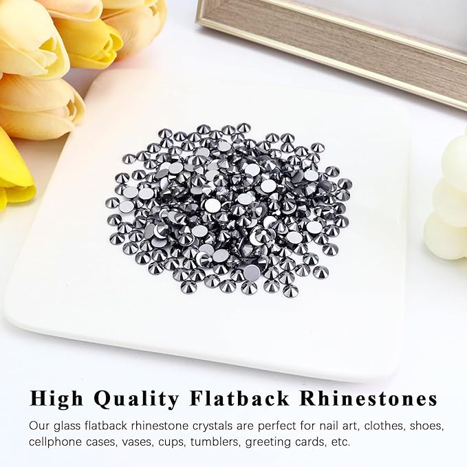 1440PCS SS8 Flatback Crystal Rhinestones Round Gems for Nail Art and Craft Clothes Glue Fix, Mine Ash (2.3-2.5mm)