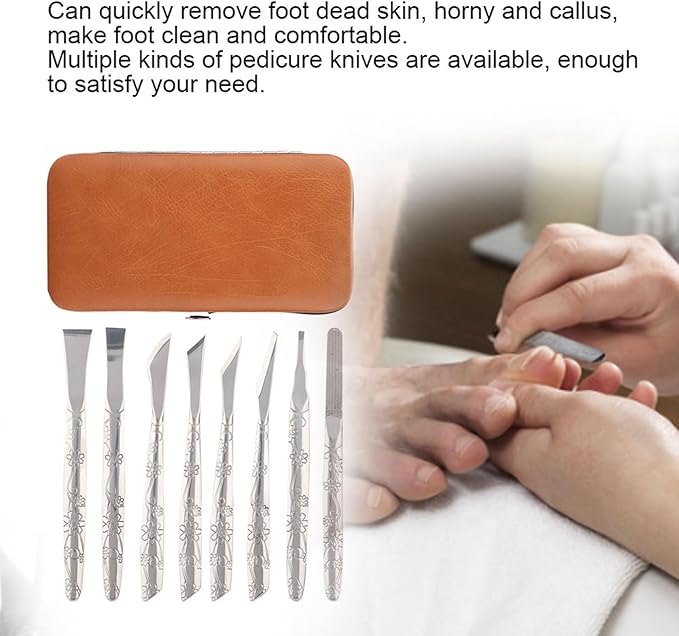 8Pcs Ingrown Toenail Removal Kit, Stainless Steel Pedicure Kit, Pedicure Knife Dead Skin Removal, Ingrown Toenail Treatment Tool Set with A PU Leather Box