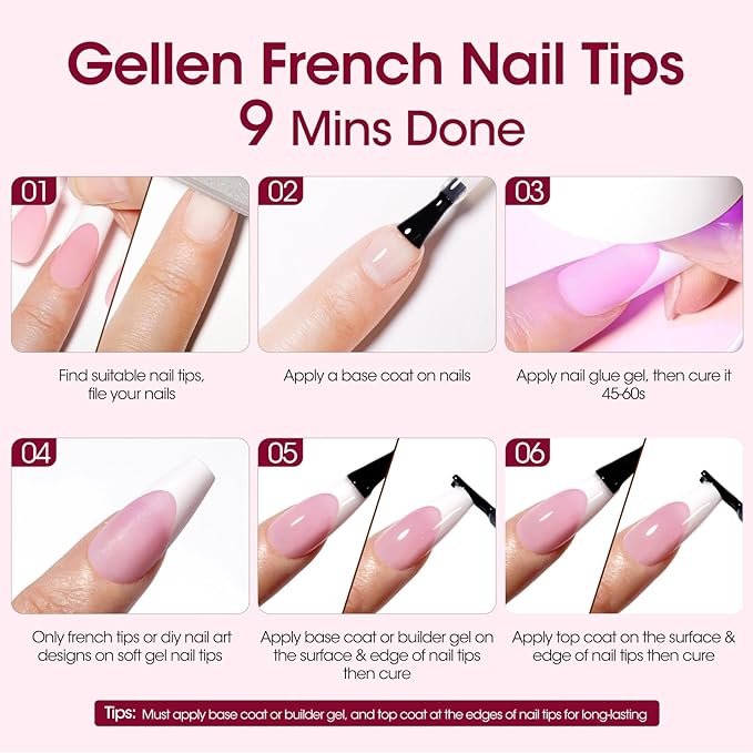 Gellen French Tip Press on Nails - 150 pcs Pink Square Short Press on Nails Soft Gel Nail Tips, 3 in 1 Pre-french French Tips 15 Sizes Fake Nails, No Need to File Full Cover Tips, No Nail Glue
