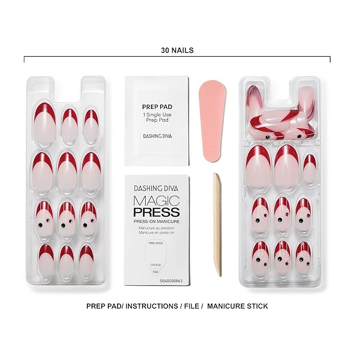 Dashing Diva Magic Press Nail Set - Having A Ball - Long Almond Press Ons - Long Lasting Gel - Lasts Up to 10 Days - Gel Set - 4-Piece Manicure Kit with 30 Nails
