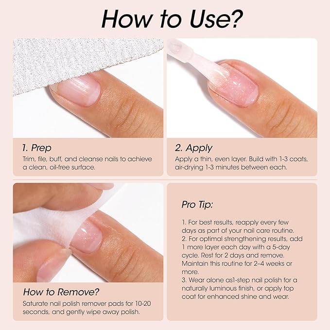 Gellen Active Glow Nail Polish, Nail Concealer Strengthener One-Step Plant Based Care for Nourished Healthier Nails, Strength-Boost Complex Hexanal Pro-Vit B5 Calcium, Ultra-Glowy Milky Shine Finish