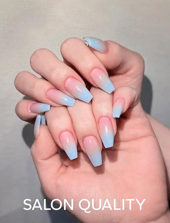 Nail Polish Strips – 32PCS UV Free Salon Quality Wraps, Long Lasting Gel Nail Stickers for Women (Ocean Sunrise Blue)