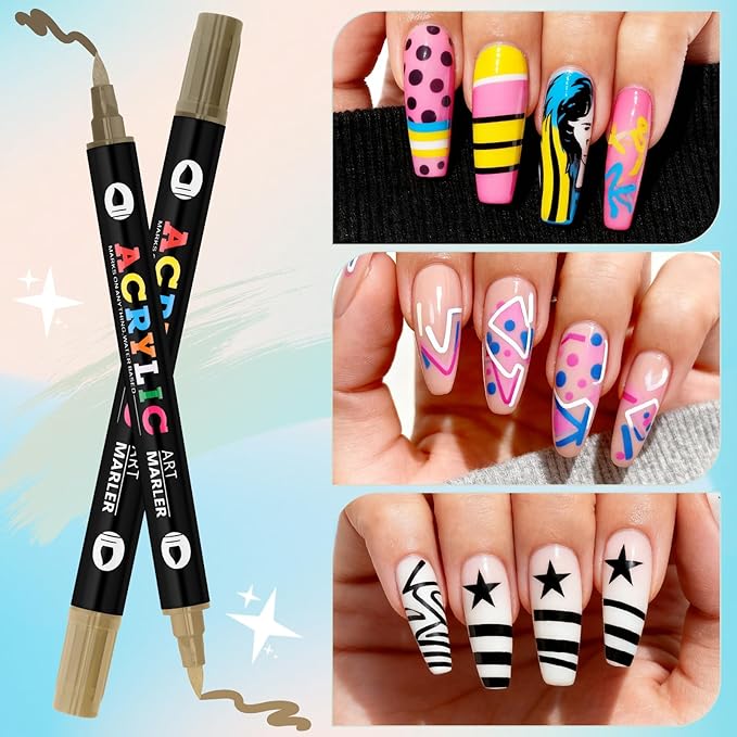 Kalolary 48 Colors Nail Art Pens Set,24PCS 3D Nail Polish Pens Double-Ended Acrylic Paint Pen Nail Art Markers Quick-Drying Nail Art Tools for Dotting Drawing Painting DIY Nail Art Beauty Manicure（F）