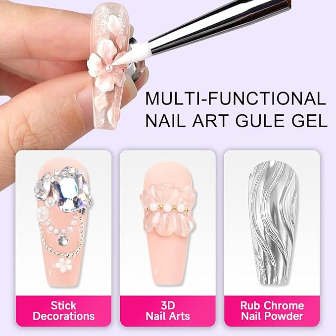3D Sculpting Gel Kit - 15g Clear and White Non-Sticky Hand Solid Builder Nail Carving Gel with Gold Sliver Nail Chrome Powder DIY Salon