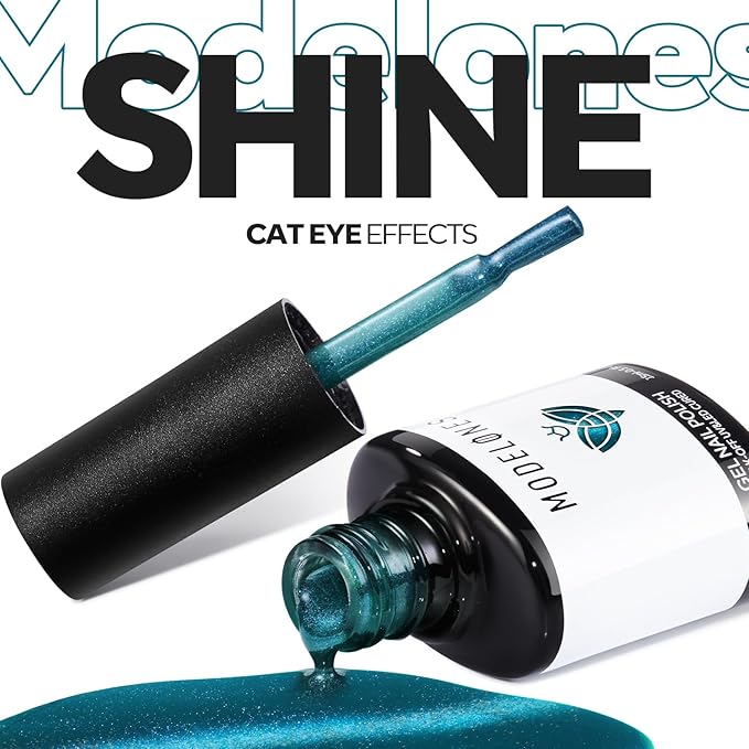 modelones Cat Eye Gel Nail Polish Silk Blue Cat Eye Gel Polish Holographic 9D Glass Glitter Multichrome Polish Peacock Blue Nail Polish with Magnet Soak Off Led 15ML