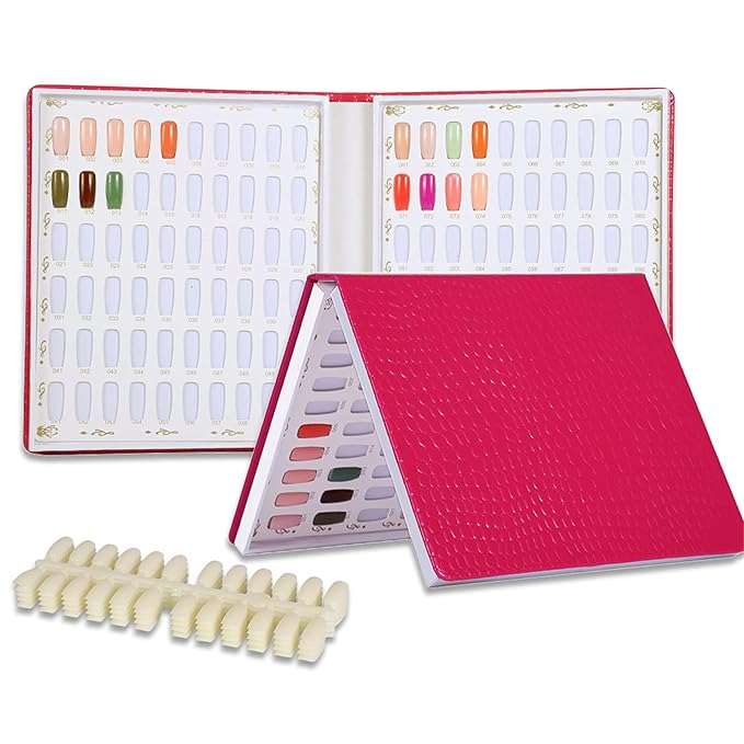 NMKL 120 Nail Color Chart Display Book for Nail Polish UV Gel Color Cards Nail Salon Tool with False Nail Tips (Black) (Rose)