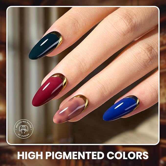 Beetles Gel Nail Polish Set Manhattan Collection 20 Colors Burgundy Red Brown Gold Champagne Glitter Gel Polish Soak Off UV Glossy & Matte Top Base Coat Home Salon Diy Gifts for Women
