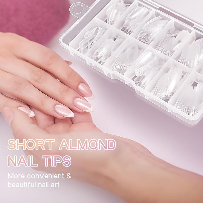 Ranrose Almond Nail Tips 240pcs Half Matte Full Cover False Nail Soft Gel Acrylic Nails Extension Tips 12 Sizes Press on Nails Home Salon DIY Gift for Women