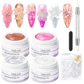 SAVILAND Solid Builder Nail Gel Set: Non-Sticky 4 Color Clear Nude White Pink 3D Nail Gels for Extension Reinforcement Long-lasting Sculpting Gel for Nails Art Starter Kit DIY Home