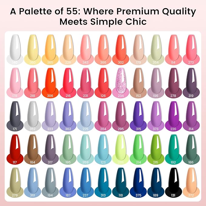 Phoenixy 71 Pcs Gel Nail Kit, 55 Colors Gel Nail Polish Kit with U V Light 5 Pcs Base and Top Coat Beginners Manicure Tools DIY Manicure Set Women's Valentine Gift Idea