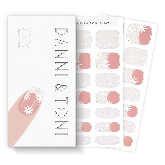 DANNI & TONI Semi Cured Gel Nail Strips Flowers French Aurora Gel Nail Wraps 28 Stickers | Floral Swirl