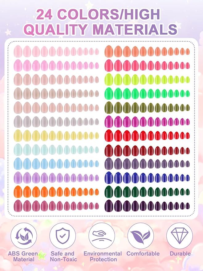 EBANKU 576 Pcs Kid Fake Nails, 24Pack Kids Press on Nails Short Full Cover Fake Nails for Girls with Nail Glue and Nail Adhesive Tabs for Child Christmas Party