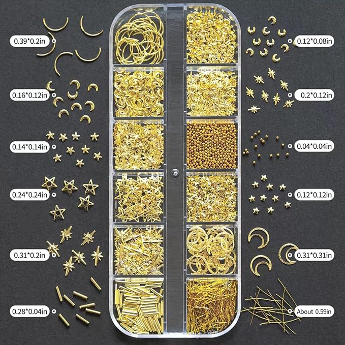 Gold Nail Charms Nail Art Kit with 30 Sheets Gold Nail Stickers 3D Star Moon Nail Charms Self-Adhesive Nail Decals Gold Nail Art Tools Kit Nail Supplies for Women Nails Manicure Nail Art Decoration
