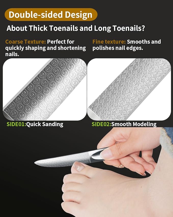 Curved Nail File, Toenail File for Thick Toenails, 4.9inch Double Sided Metal Nail File, Stainless Steels Toe Nail Files for Thick Nails, Heavy Duty Fingernail File for Men and Woman