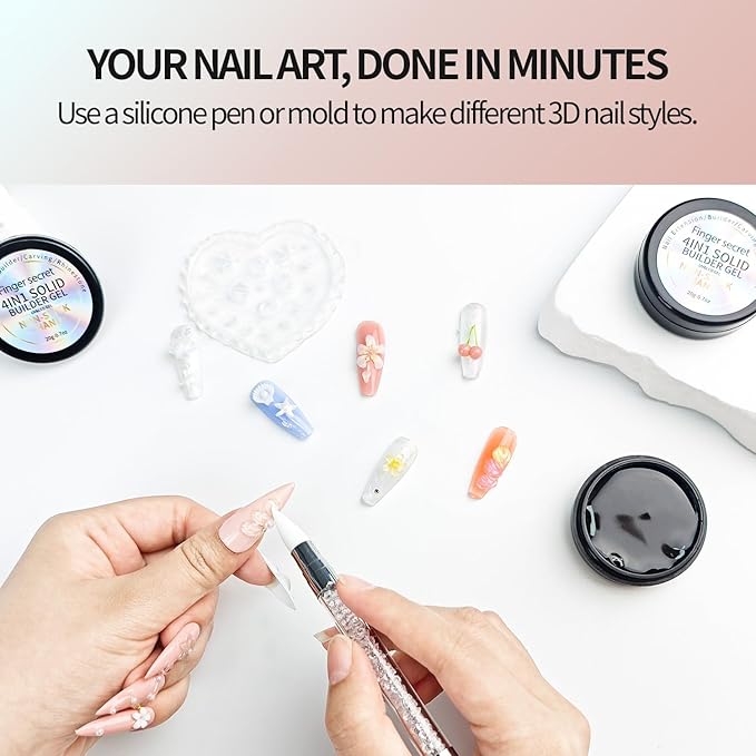 3D Gel Nail Art Kit-Mocha Nude Solid Builder Gel for Nails 3D Sculpting Carving Building Modeling Hard Extension for Beginner DIY Salon at Home Cured Needed