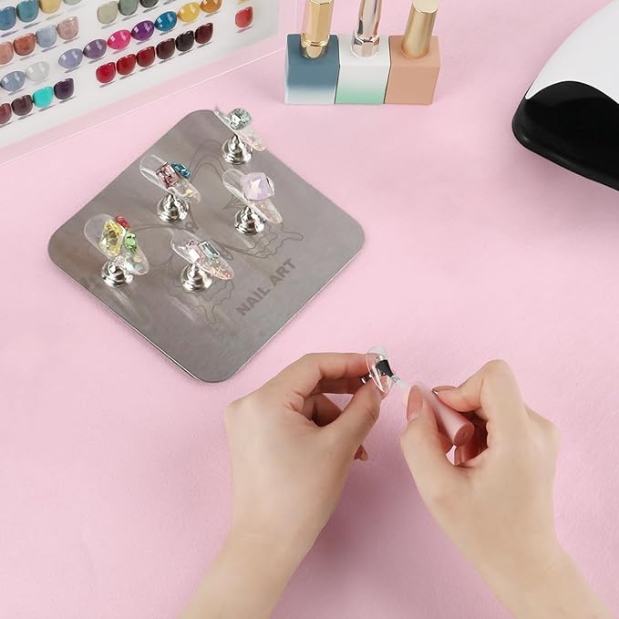 TADOPRO Nail Stand for Press Ons, Nail Holder for Painting Nails, Press on Nail Stand for Nail Art with Magnetic Metal Base Nail Art Supplies Home DIY & Salon Use(sliver02)