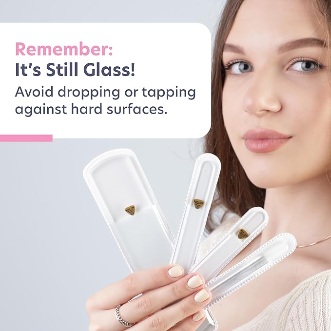 Bona Fide Beauty Nail Kit: Handmade from Czech Glass, Perfect Gift for Teenage Girl, 4PC Gift Set in Clear Color - Foot File, Travel Nail File, Glass File, 1 Cuticle Pusher