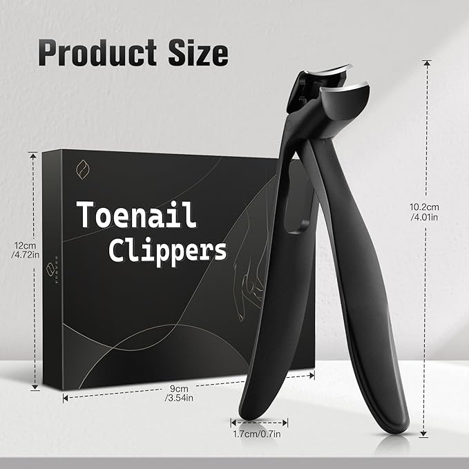 FERYES Angled Head Long Handled Toenail Clipper for Seniors - Large Wide Jaw Nail Clipper with Catcher for Thick Nails - Easier Trimming, Ergonomic Design (Black