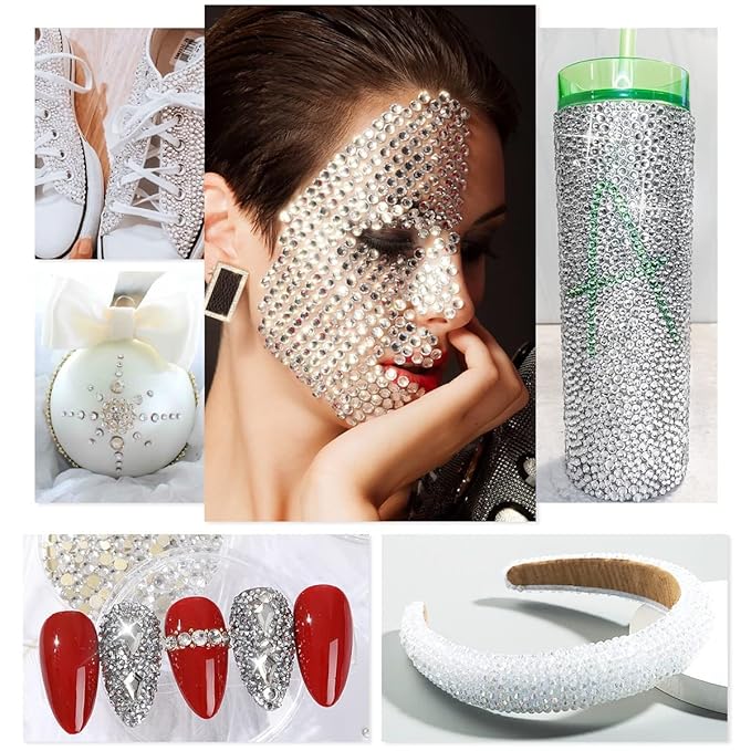 2052Pcs Crystal Clear Nail Rhinestones 72 Multi Shapes Crystal White Rhinestones for nails Flatback Big Nail Gems +1980 K9 Glass Round Beads Stones Diamonds Nail Charms Art for Nails Faces Eyes