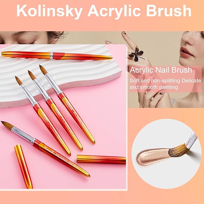 Acrylic Nail Brush Size 12, 100% Pure Kolinsky Nail Art Brushes for Acrylic Application, Sturdy Handle Oval Shaped Acrylic Powder Nail Design Tools for Professional Manicure DIY
