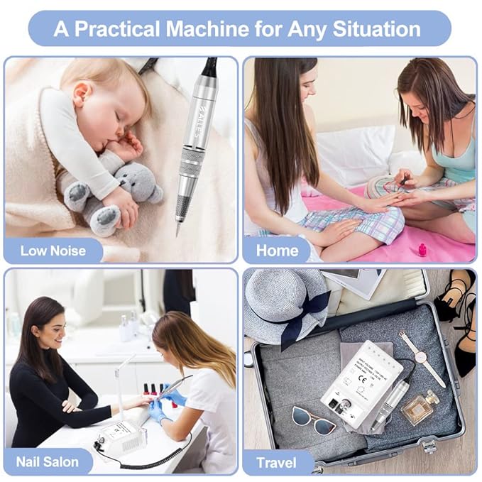 Professional Electric Nail Drill Machine 30000 RPM Efile Buffer Manicure Grinder Tools for Acrylic Nails with Nail Bits and Sanding Bands - White