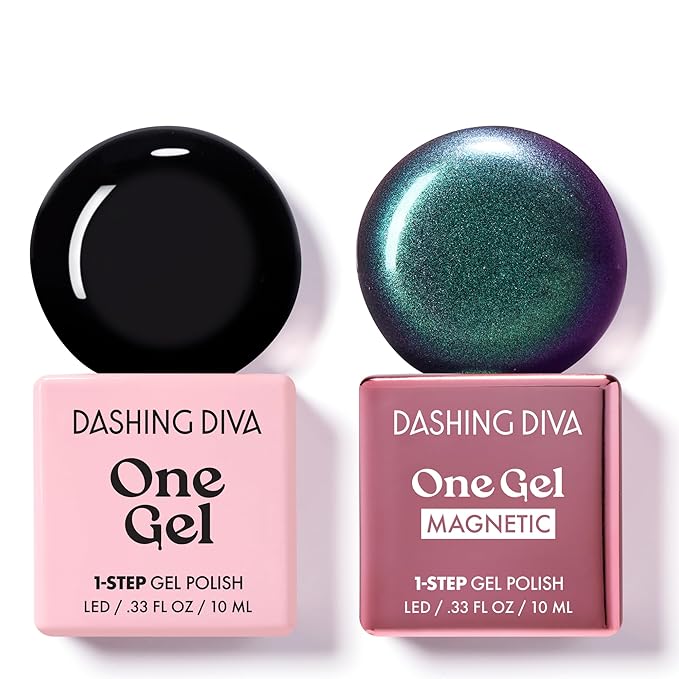 Dashing Diva One Gel Color & Magnetic Duo - Midnight - Real Black & Rogue Magnetic Gel - 3-in-1 Base Coat, Nail Color & Top Coat - Nail Polish Set