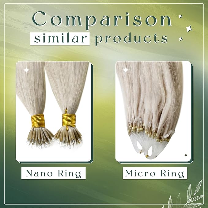 RUNATURE Nano Bead Hair Extensions Human Hair Blonde Full Ends Cold Fusion 20 Inch 50g 50s Natural Nano Ring Link Extensions