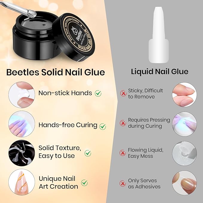 Beetles Solid Nail Glue Gel for False Tips, 15g Strong Adhesion for Press on Acrylic Tips, Clear Hard Gel 3D Sculpting for Spring Nail Art UV Light Cured