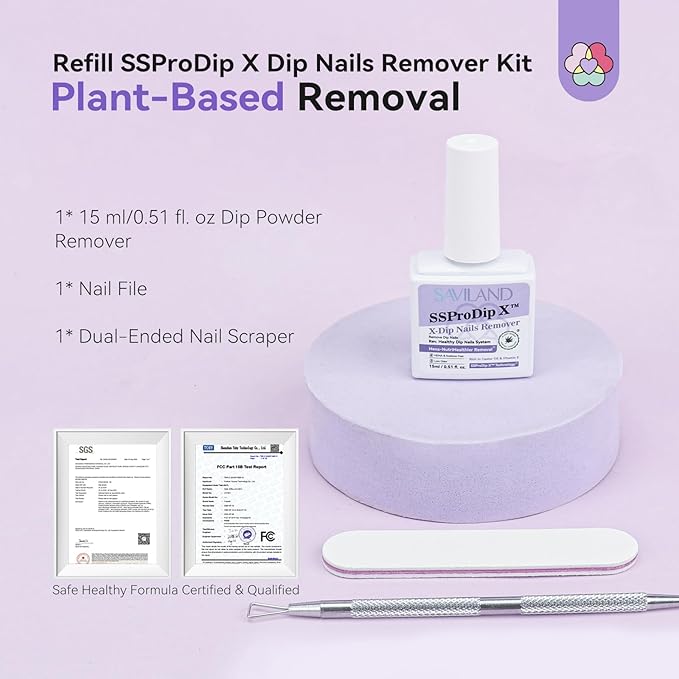 SAVILAND SSPro X Dip Powder Remover Kit: Gentle & Easy Dip Nails Removal No Need Soaking Or Wrapping with Nail File Nail Scraper for Dipping Powder 0.5 Floz Home Use
